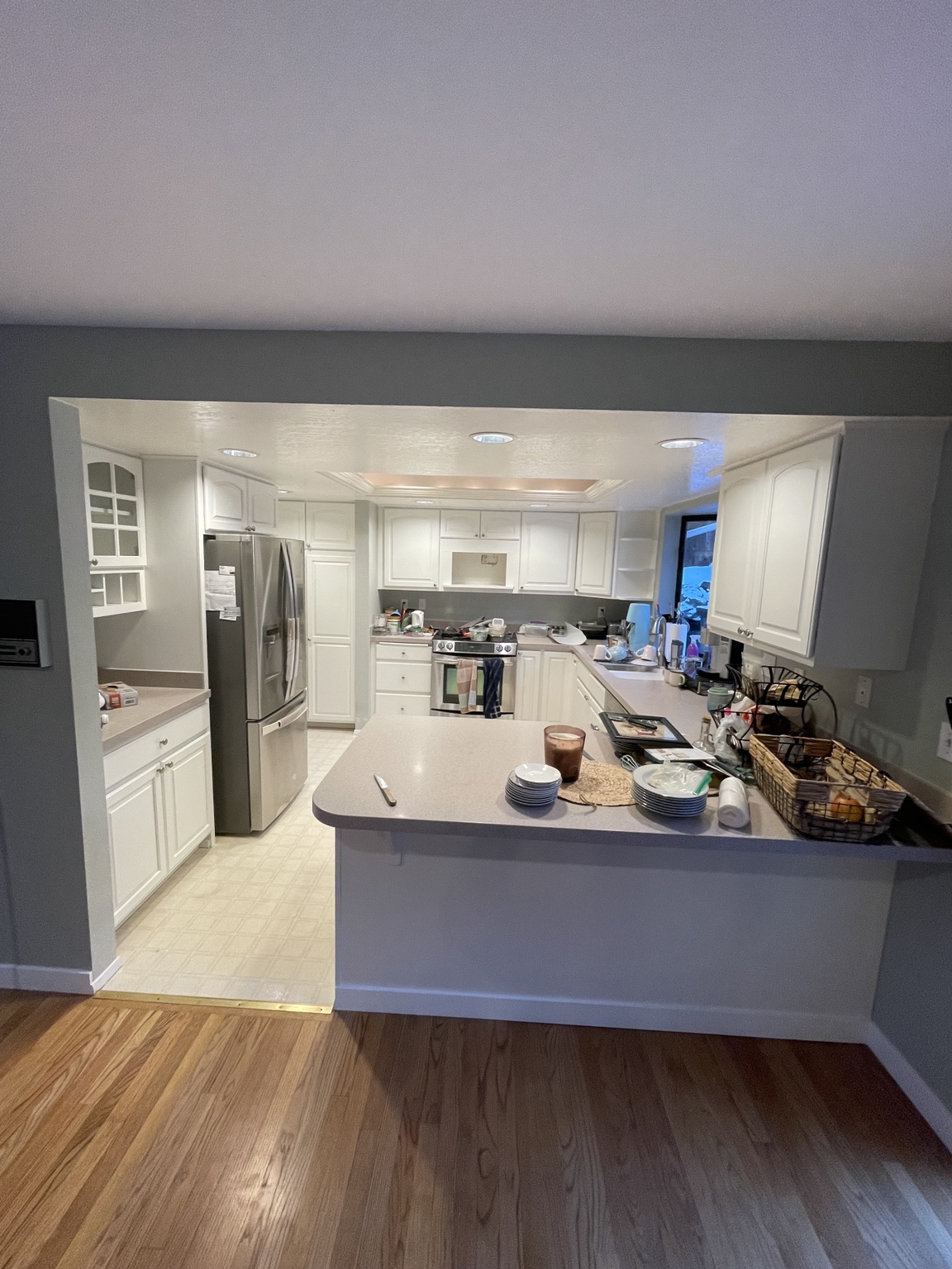 White kitchen cabinets after painting