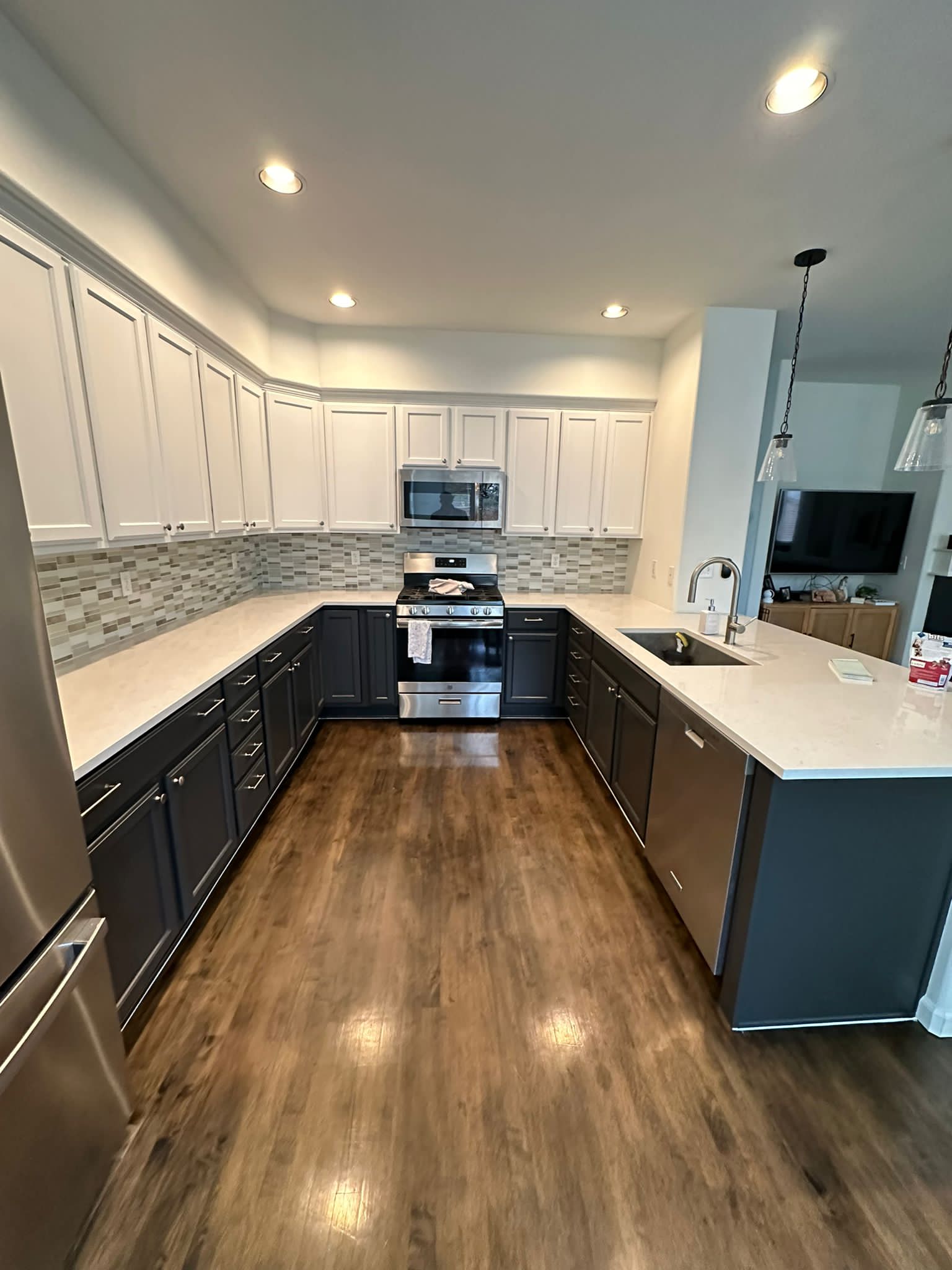 Green kitchen cabinets after refinishing