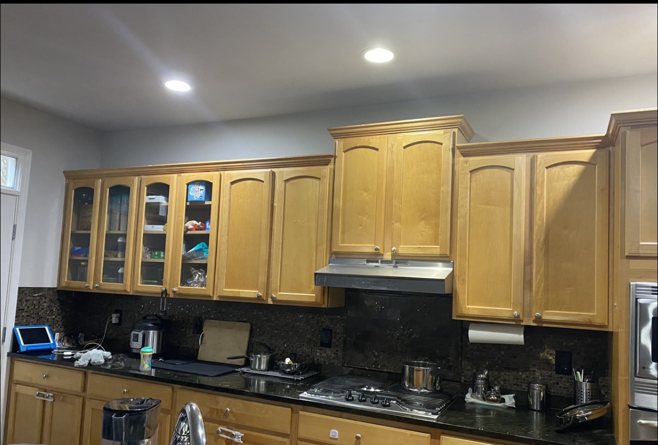Large kitchen before cabinet painting